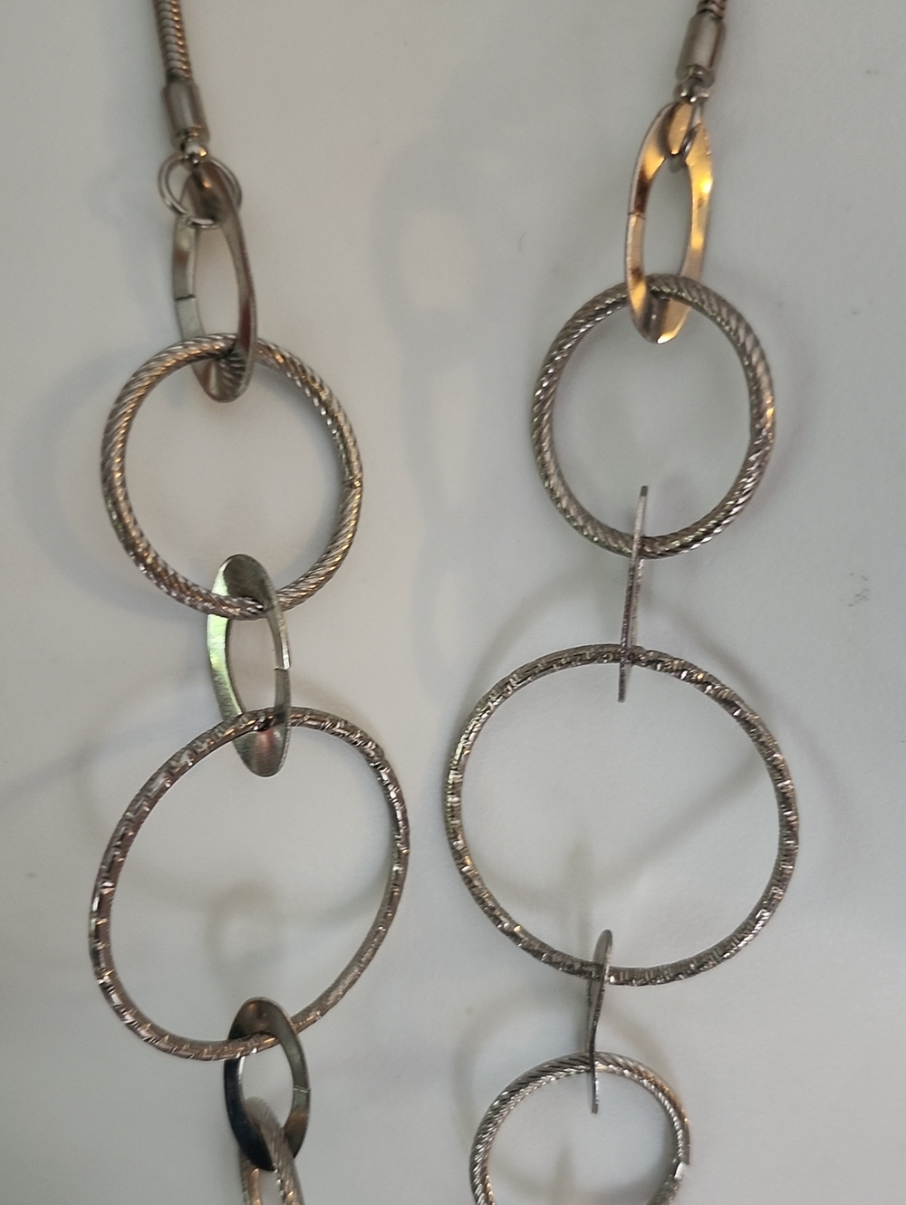 Layered Open Circle Link Necklace - Silver Tone - Picture 6 of 16